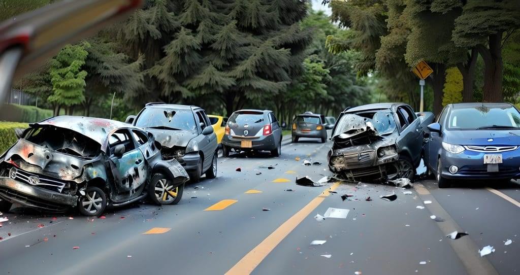 A group of cars involved in a multi-vehicle accident on a road in Clearwater, Florida.